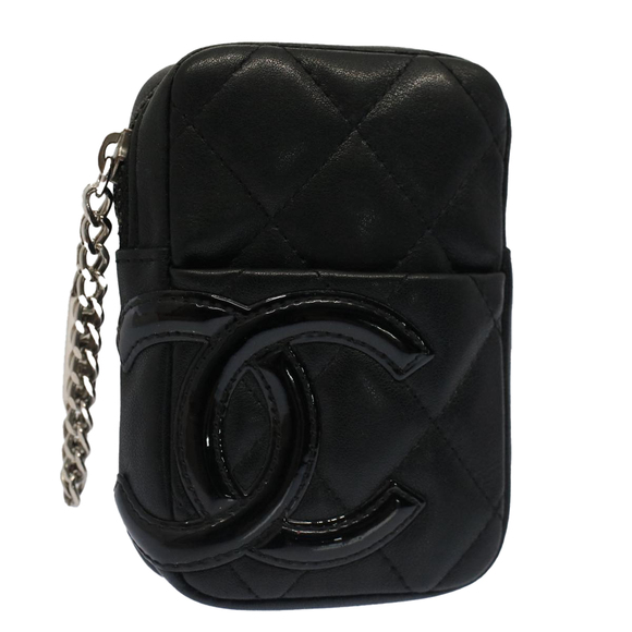 CHANEL Cambon Line COCO Mark Accessory Case Leather Black CC Auth bs7667 - Picture 1 of 16